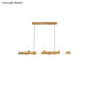 GobekUsa Sleek Wooden LED Ceiling Light: Linear Dining Room Island Chandelier with Cream Glass Shade