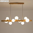 GobekUsa Sleek Wooden LED Ceiling Light: Linear Dining Room Island Chandelier with Cream Glass Shade