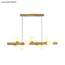 GobekUsa Sleek Wooden LED Ceiling Light: Linear Dining Room Island Chandelier with Cream Glass Shade
