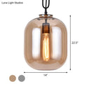 GobekUsa Smoke Gray/Cognac Glass Industrial Ceiling Pendant Lamp - 1 Head, 10"/14" Wide