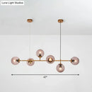 GobekUsa Smoke Grey Glass Island Pendant Light - Nordic Style with 6 Bulbs and Brass Finish - Ideal for Restaurants
