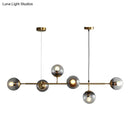 GobekUsa Smoke Grey Glass Island Pendant Light - Nordic Style with 6 Bulbs and Brass Finish - Ideal for Restaurants