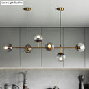 GobekUsa Smoke Grey Glass Island Pendant Light - Nordic Style with 6 Bulbs and Brass Finish - Ideal for Restaurants