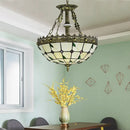 GobekUsa Stained Glass Bowl Pendant Light - Lodge Leaf Design, 3 Lights - Indoor Kitchen Lighting