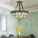 GobekUsa Stained Glass Bowl Pendant Light - Lodge Leaf Design, 3 Lights - Indoor Kitchen Lighting