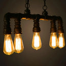 GobekUsa Steampunk Metal Water Pipe Pendant Light - 5 Bulbs - Black, Ideal for Dining Room or Hanging Island