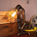 GobekUsa Steampunk Style Water Pipe Table Lamp, Metal Antiqued Bronze Nightstand Light