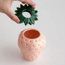 Red and green strawberry shaped ceramic planter pot kitchen decor by Decorbites