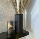 Black striped ceramic-like plastic vase living room decor by Decorbites