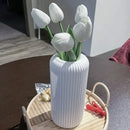 Black striped ceramic-like plastic vase living room decor by Decorbites