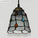 GobekUsa Stunning Clear Glass Trumpet Ceiling Lamp Tiffany Style with Colorful Bead - Elegant 1-Head Pendant Light