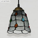 GobekUsa Stunning Clear Glass Trumpet Ceiling Lamp Tiffany Style with Colorful Bead - Elegant 1-Head Pendant Light