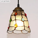 GobekUsa Stunning Clear Glass Trumpet Ceiling Lamp Tiffany Style with Colorful Bead - Elegant 1-Head Pendant Light
