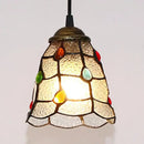 GobekUsa Stunning Clear Glass Trumpet Ceiling Lamp Tiffany Style with Colorful Bead - Elegant 1-Head Pendant Light