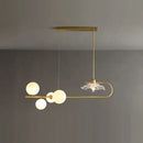 GobekUsa Stylish Brass Finish Postmodern Suspension Lamp with Glass Shade - Creative Island Light featuring Ball and Lotus Leaf Design