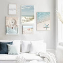 Coastal blue starfish beach seashell canvas wall art for living room by Decorbites