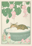 GobekUsa Tabby Cat in Bathtub Canvas Wall Art