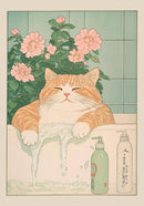 GobekUsa Tabby Cat in Bathtub Canvas Wall Art