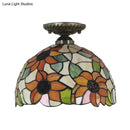 GobekUsa Tiffany 2-Light Domed Semi Flush Mount Ceiling Light with Sunflower Pattern in Brass/Bronze - Bedroom Lighting