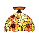 GobekUsa Tiffany 2-Light Domed Semi Flush Mount Ceiling Light with Sunflower Pattern in Brass/Bronze - Bedroom Lighting