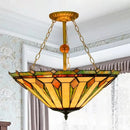 GobekUsa Tiffany Semi Flush Mount Ceiling Light with Stained Glass Shade - 3 Lights for Living Room (23.5" H x 19.5" D)