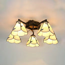 GobekUsa Tiffany Stained Glass Ceiling Light with 5 Scalloped Heads in Antique Bronze - Perfect for Bedroom