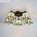 GobekUsa Tiffany Stained Glass Ceiling Light with 5 Scalloped Heads in Antique Bronze - Perfect for Bedroom