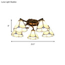 GobekUsa Tiffany Stained Glass Ceiling Light with 5 Scalloped Heads in Antique Bronze - Perfect for Bedroom