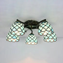 GobekUsa Tiffany Stained Glass Ceiling Light with 5 Scalloped Heads in Antique Bronze - Perfect for Bedroom