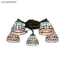 GobekUsa Tiffany Stained Glass Ceiling Light with 5 Scalloped Heads in Antique Bronze - Perfect for Bedroom