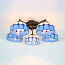 GobekUsa Tiffany Stained Glass Ceiling Light with 5 Scalloped Heads in Antique Bronze - Perfect for Bedroom