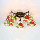 GobekUsa Tiffany Stained Glass Ceiling Light with 5 Scalloped Heads in Antique Bronze - Perfect for Bedroom