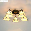 GobekUsa Tiffany Stained Glass Ceiling Light with 5 Scalloped Heads in Antique Bronze - Perfect for Bedroom