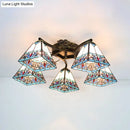 GobekUsa Tiffany Stained Glass Ceiling Light with 5 Scalloped Heads in Antique Bronze - Perfect for Bedroom