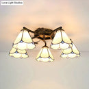 GobekUsa Tiffany Stained Glass Ceiling Light with 5 Scalloped Heads in Antique Bronze - Perfect for Bedroom