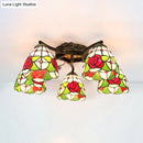 GobekUsa Tiffany Stained Glass Ceiling Light with 5 Scalloped Heads in Antique Bronze - Perfect for Bedroom