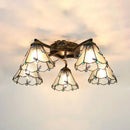 GobekUsa Tiffany Stained Glass Ceiling Light with 5 Scalloped Heads in Antique Bronze - Perfect for Bedroom