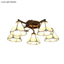 GobekUsa Tiffany Stained Glass Ceiling Light with 5 Scalloped Heads in Antique Bronze - Perfect for Bedroom