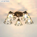 GobekUsa Tiffany Stained Glass Ceiling Light with 5 Scalloped Heads in Antique Bronze - Perfect for Bedroom