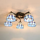 GobekUsa Tiffany Stained Glass Ceiling Light with 5 Scalloped Heads in Antique Bronze - Perfect for Bedroom