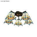 GobekUsa Tiffany Stained Glass Ceiling Light with 5 Scalloped Heads in Antique Bronze - Perfect for Bedroom