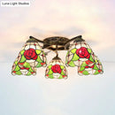 GobekUsa Tiffany Stained Glass Ceiling Light with 5 Scalloped Heads in Antique Bronze - Perfect for Bedroom