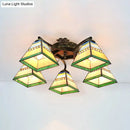 GobekUsa Tiffany Stained Glass Ceiling Light with 5 Scalloped Heads in Antique Bronze - Perfect for Bedroom