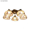 GobekUsa Tiffany Stained Glass Ceiling Light with 5 Scalloped Heads in Antique Bronze - Perfect for Bedroom