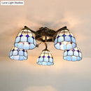 GobekUsa Tiffany Stained Glass Ceiling Light with 5 Scalloped Heads in Antique Bronze - Perfect for Bedroom