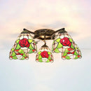 GobekUsa Tiffany Stained Glass Ceiling Light with 5 Scalloped Heads in Antique Bronze - Perfect for Bedroom