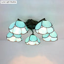 GobekUsa Tiffany Stained Glass Ceiling Light with 5 Scalloped Heads in Antique Bronze - Perfect for Bedroom