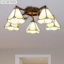 GobekUsa Tiffany Stained Glass Ceiling Light with 5 Scalloped Heads in Antique Bronze - Perfect for Bedroom
