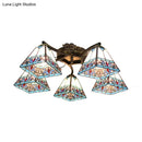 GobekUsa Tiffany Stained Glass Ceiling Light with 5 Scalloped Heads in Antique Bronze - Perfect for Bedroom