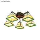 GobekUsa Tiffany Stained Glass Ceiling Light with 5 Scalloped Heads in Antique Bronze - Perfect for Bedroom